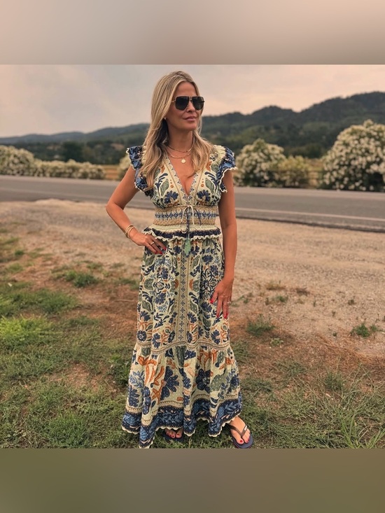 FARM Rio Dresses & Skirts - Farm Rio Ocean Tapestry Cotton Maxi Dress Floral Sundress XS